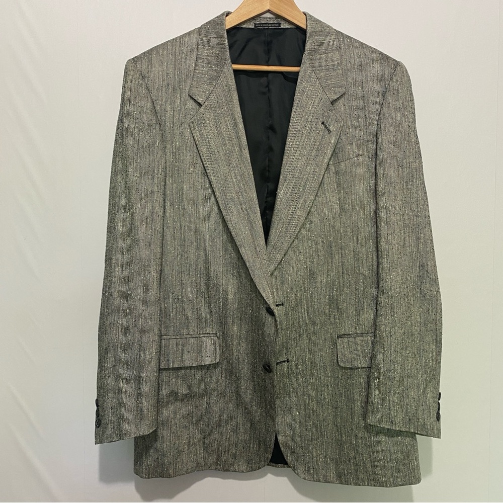 Pierre Balmain Silk Blazer Mens 42 L Gray Herringbone Vintage Classic Jacket
